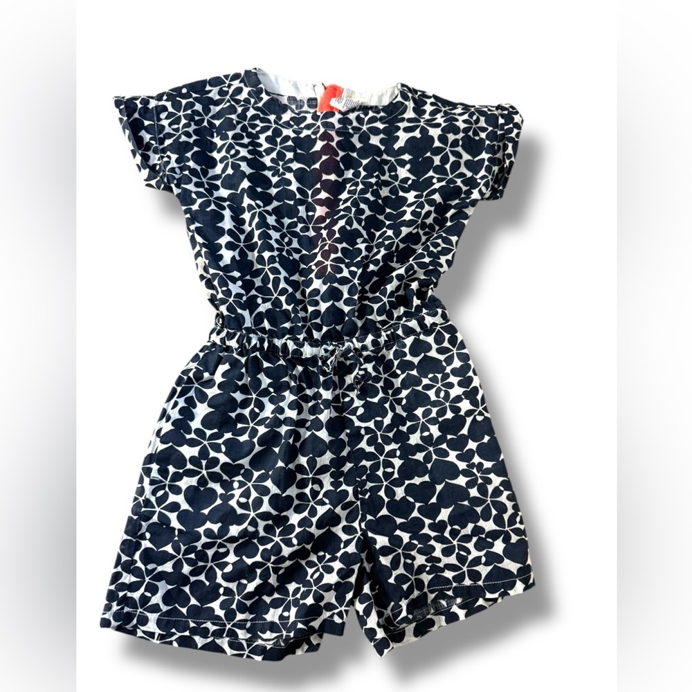 J. Crew Crewcuts Kids Navy Blue and White Cotton Floral Romper EUC Sz 6